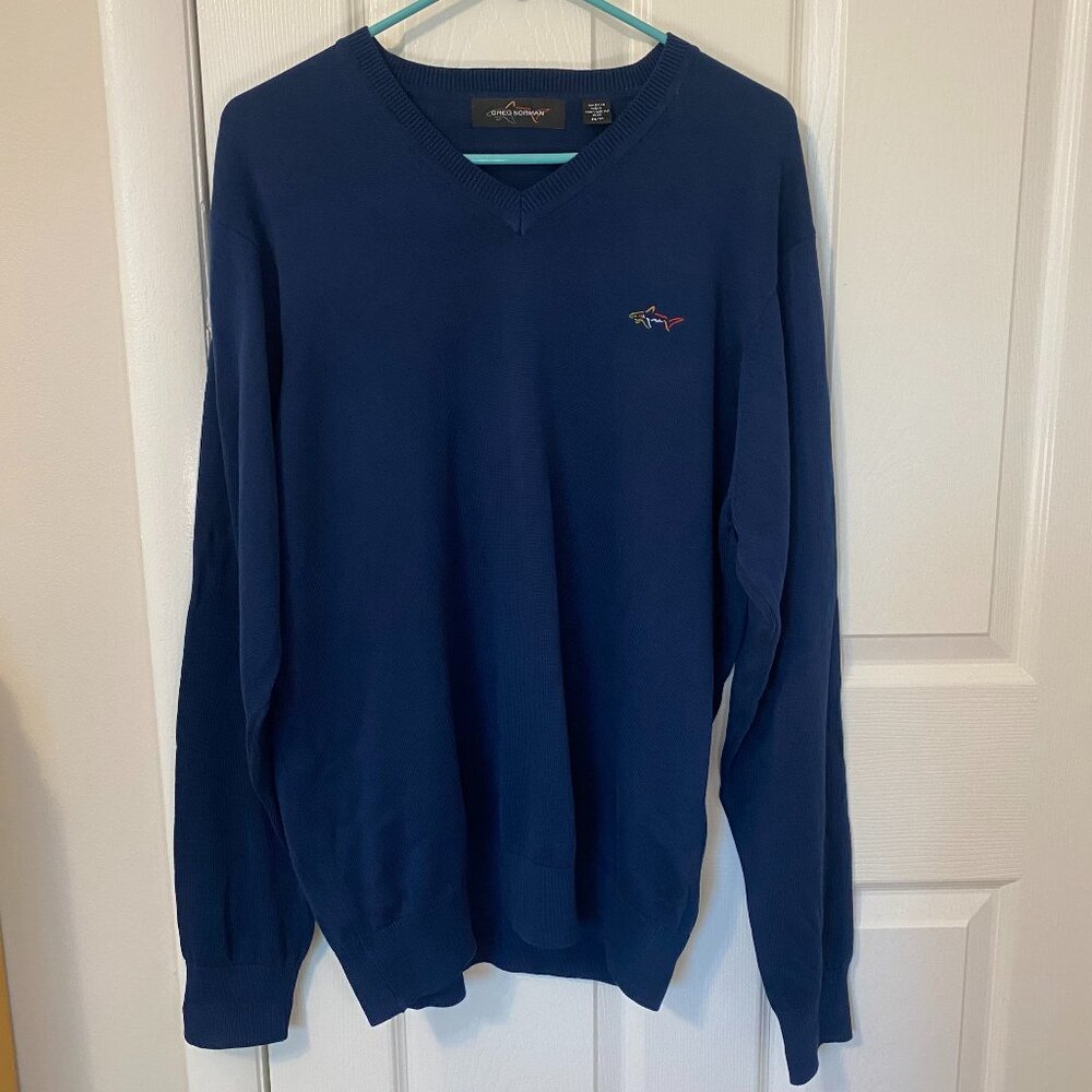 Greg Norman V-Neck Sweater 100% Cotton‎ Blue Men's Medium